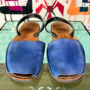 PONS MENORCA Azul Blue & Silver Sandals – Spanish Summer Luxury (Size 10)